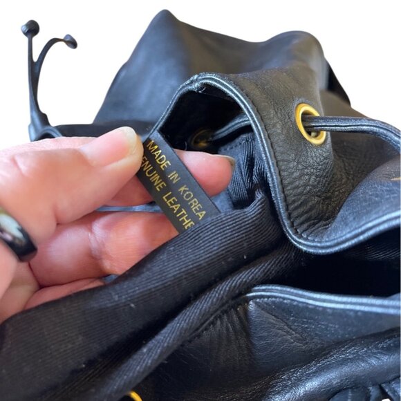 Vintage Americana Sharif Black Backpack Leather Drawstring Shoulder bag Large main image 9